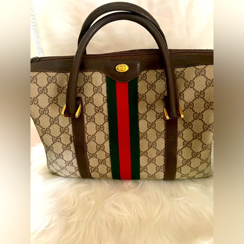 Authentic Vintage GUCCI Sherry Line Boston  Bag Speedy Purse Top Handle Handbag